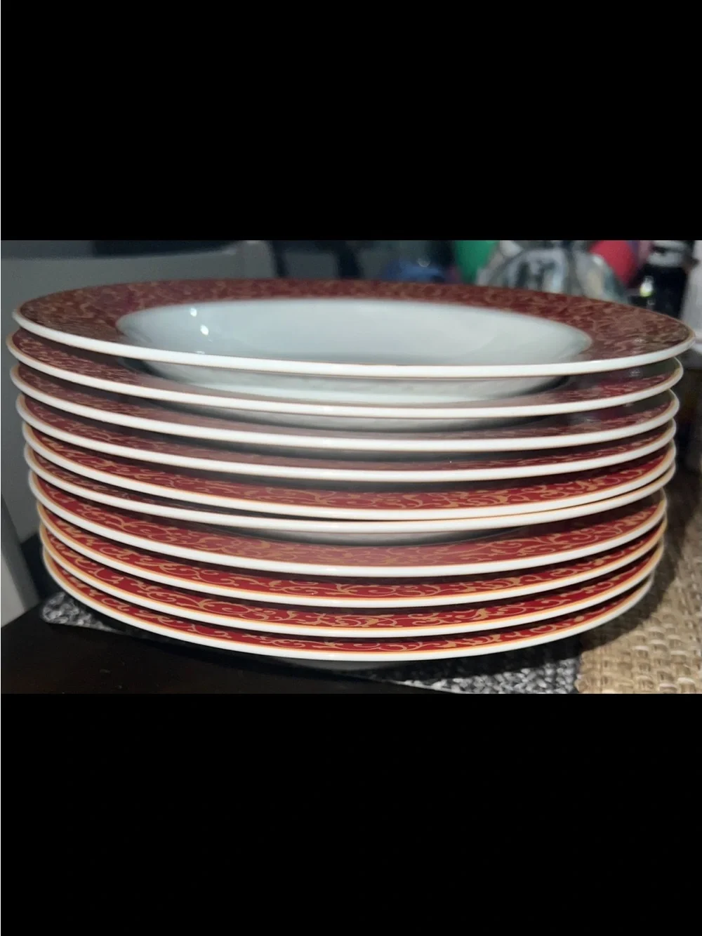Mikasa Parchment Rouche Gold Scrollwork Fine China Soup Plates. 8.5 inches